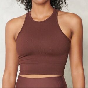 YPB Brown Ribbed Crop Top